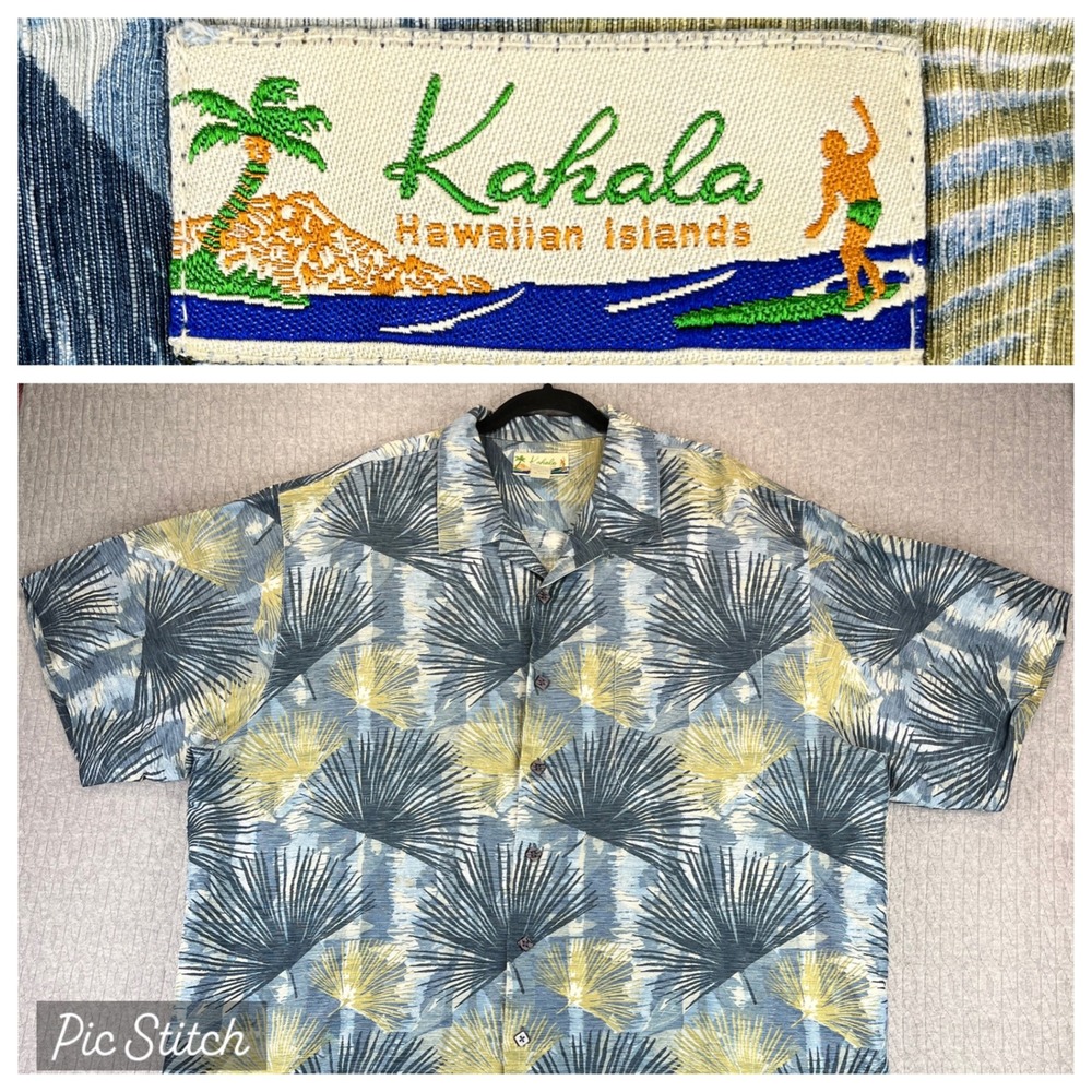 Kahala Hawaiian‎ Islands Silk Linen Blend Dress Shirt Men 2XL loop collar